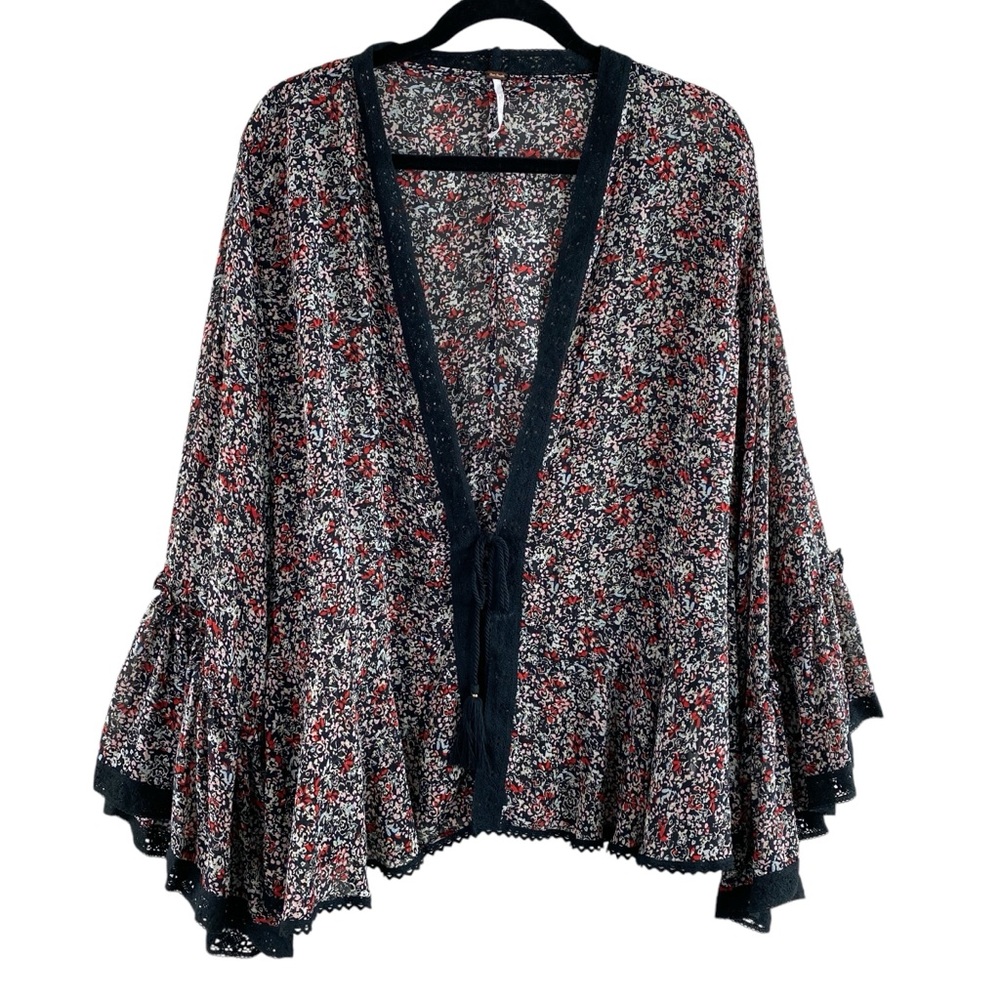 Free People Floral Blouse - Black and Red